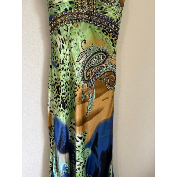 Vintage Cache Silk Halter Maxi Dress US 2 Beaded Paisley Print Evening - Picture 4 of 15